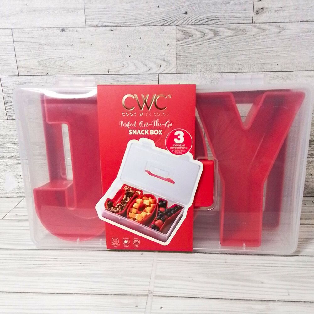 CWC Perfect On-The-Go Snack Box 3-Compartment BPA-Free Handle Lid Red/Clear